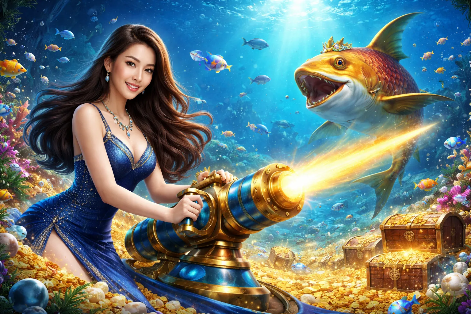 Hình ảnh game bắn cá nổ hũ với hiệu ứng bùng nổ điểm số